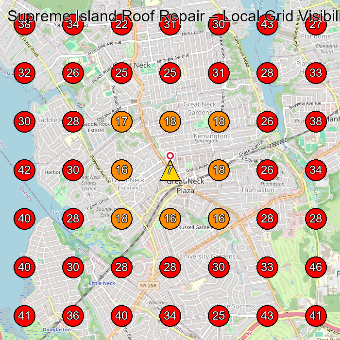 Supreme Island Roof Repair GeoGrid visibility map for Roofing Contractor in Great Neck